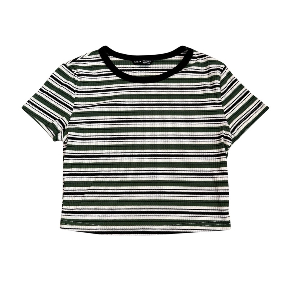 Simple green stripe short sleeve shirt
